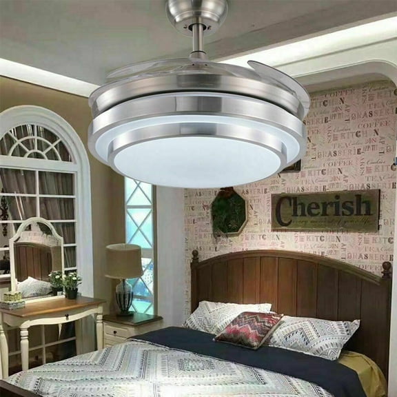 PEAKORA42" Invisible Ceiling Fan Light 3 Colors Retractable Blades LED Chandelier Lamp