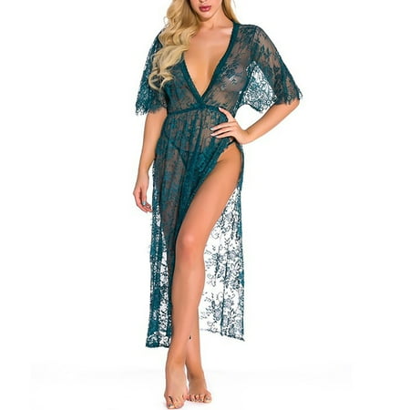 XWSHYW Sleepwear for Women Summer Solid Color Lace Bra and Panty Set Sexy Crew Neck Long Sleeve Underwear Todays Clearance Deal