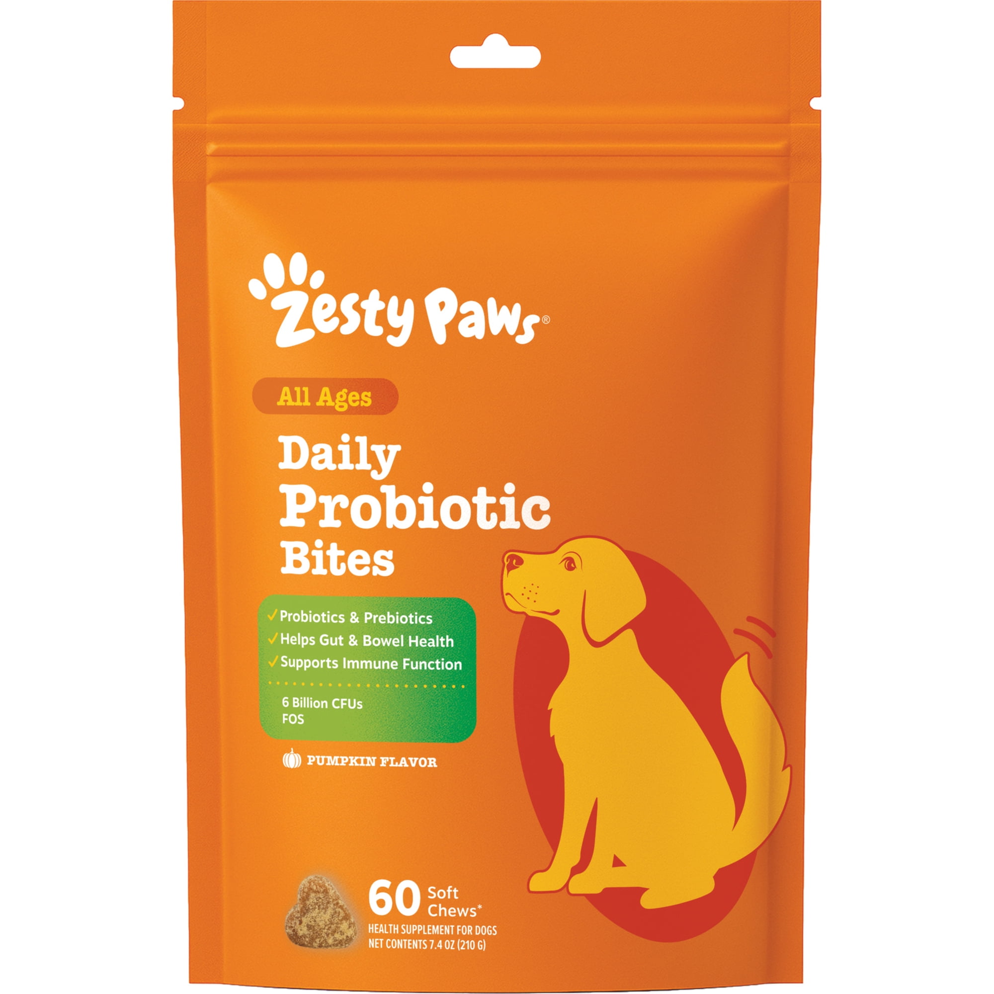 Zesty Paws Probiotic Bites Pumpkin Flavor Dog Supplement, 60 Count