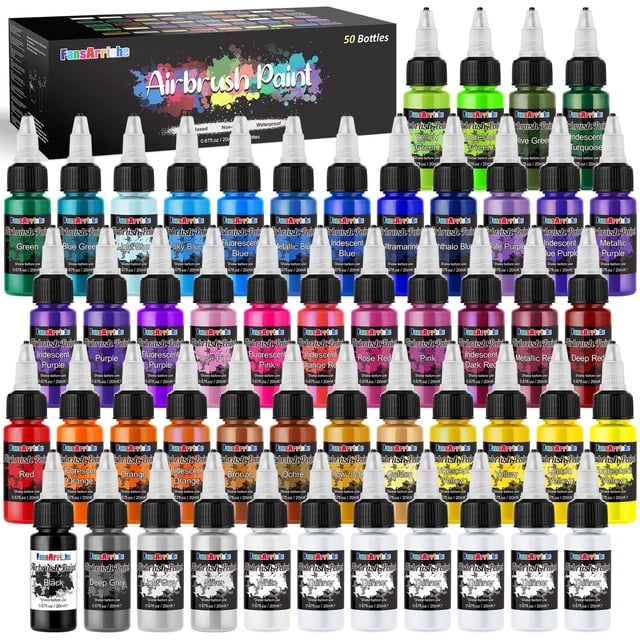 Set de pintura con aerógrafo FansarRiche, 44 colores, 20 ml, con 6 diluyentes