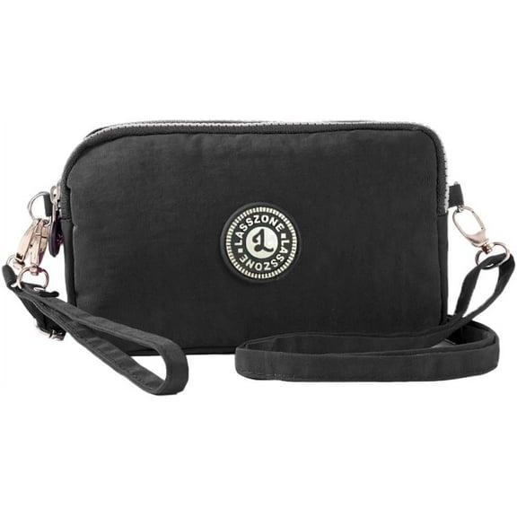 KXF Cell Phone Purse 3 Layers Zipper Handbag Nylon Crossbody Shoulder Bags Phone Pouch Case Wrist Bag (Black)