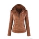 thumbnail image 4 of Abrigo de chaqueta de cuero de color sólido de manga larga con cremallera con capucha informal de moda para mujer Fridja BV0+1926, 4 of 5