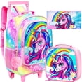thumbnail image 1 of Mochila rodante FTJCF Unicorn para niñas con bolsa de almuerzo y estuche para lápices, 1 of 9