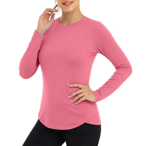 Uootdi UPF50 Sun Protection Tops for Women Crew Neck Long Sleeve with Curved Hem Outdoor Rash Guard Quick Dry Breathable Tops Gift