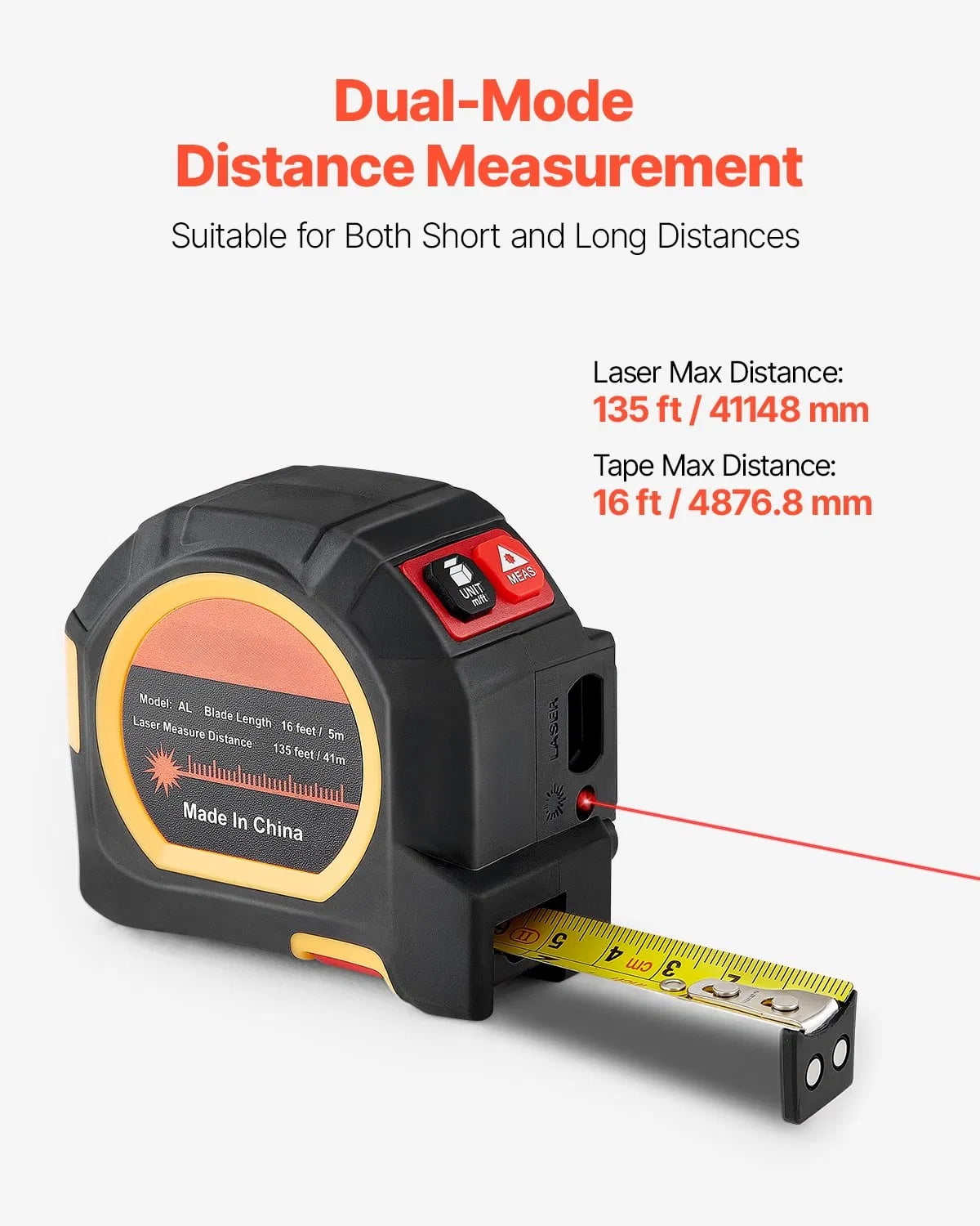 Measuring tape, two-in-one laser measuring tape, 135 feet rechargeable laser measuring tape, 16 feet magnetic tape, durable and stable, dual scale, dual mode