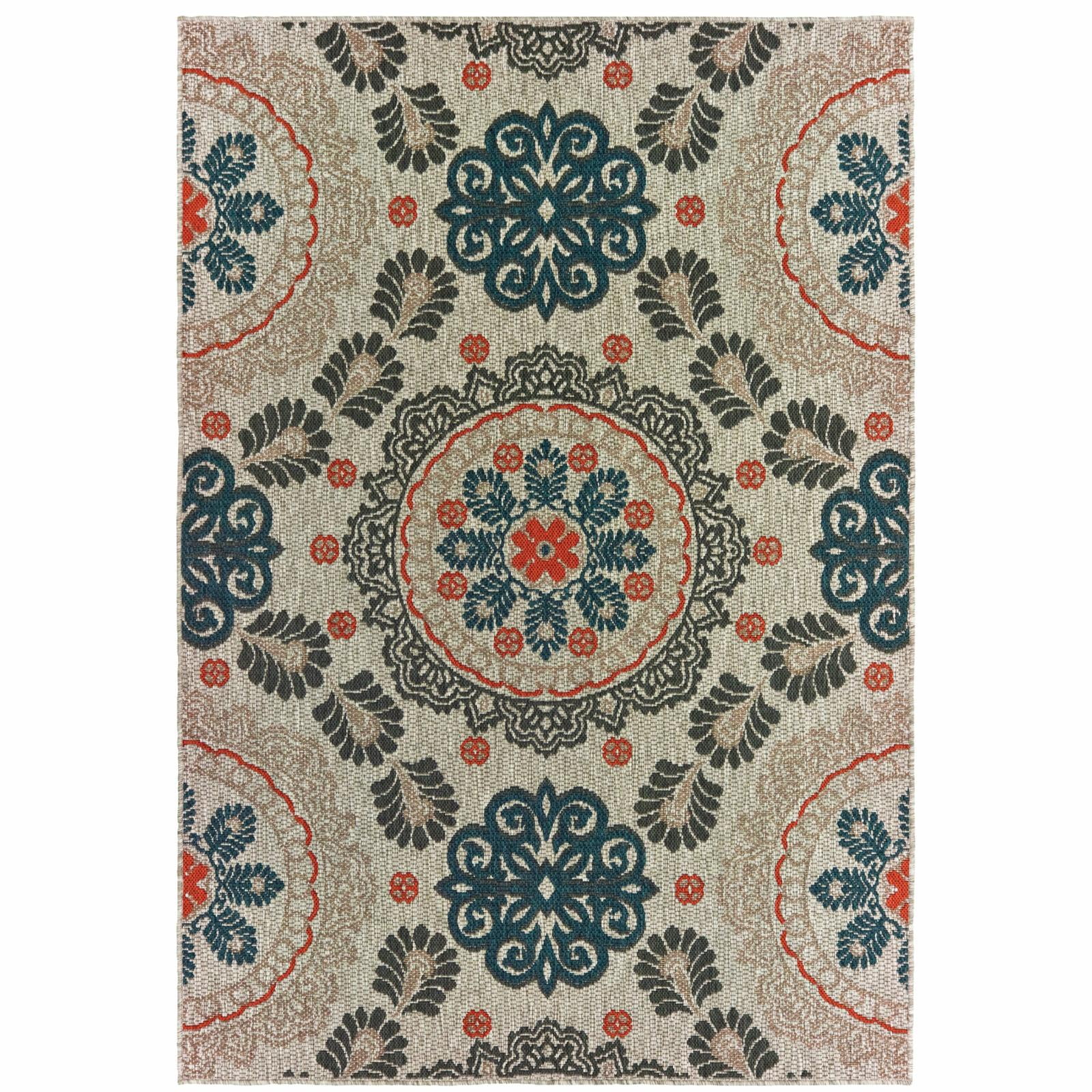 Avalon Home Lakeland Medallions Indoor/Outdoor Rug, 1'10" X 7'6" Runner, Grey/ Teal