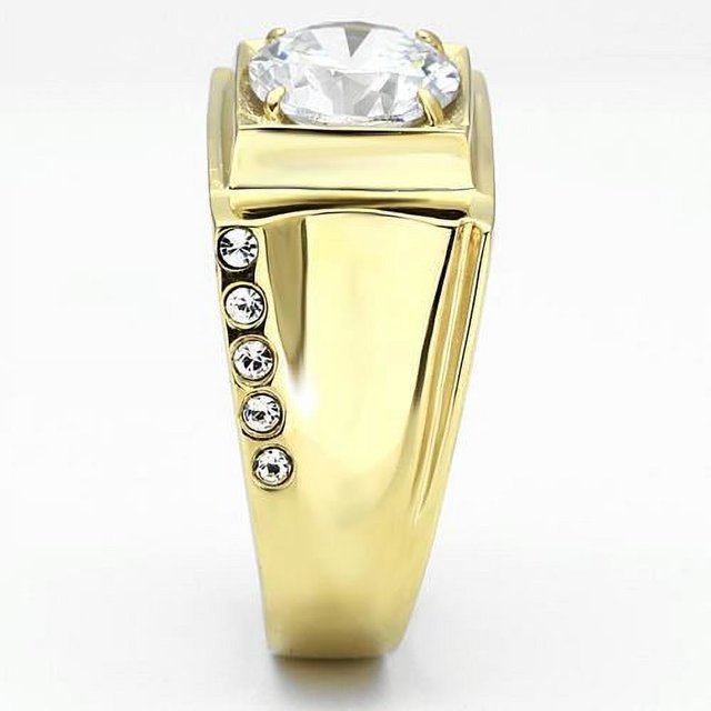 IP Gold(Ion Plating) Stainless Steel Ring with AAA Grade CZ in Clear for Women Clear Stone Color Style TK721 Size 9