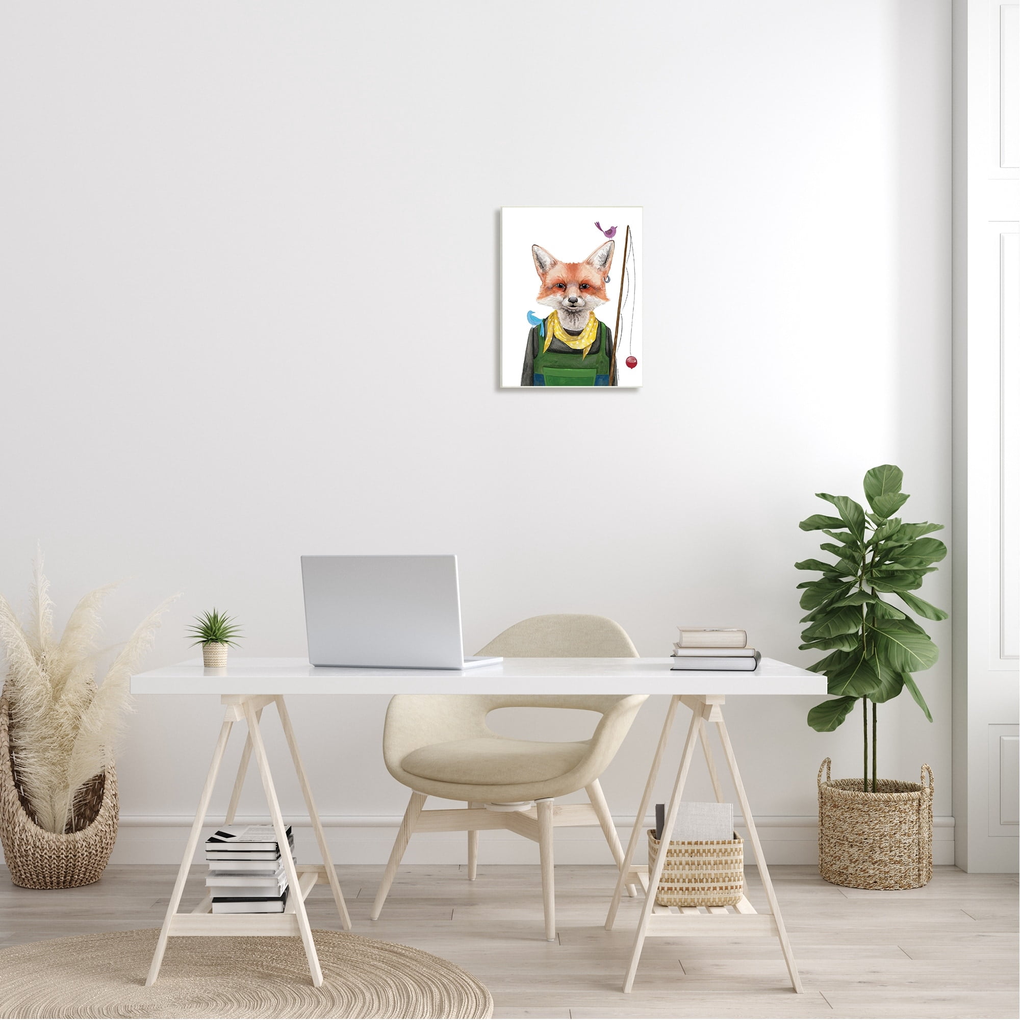 Stupell Industries Fisherman Camper Red Fox Birds Fishing Pole Wood Wall Art, 13 x 19, Design by Rachel Nieman