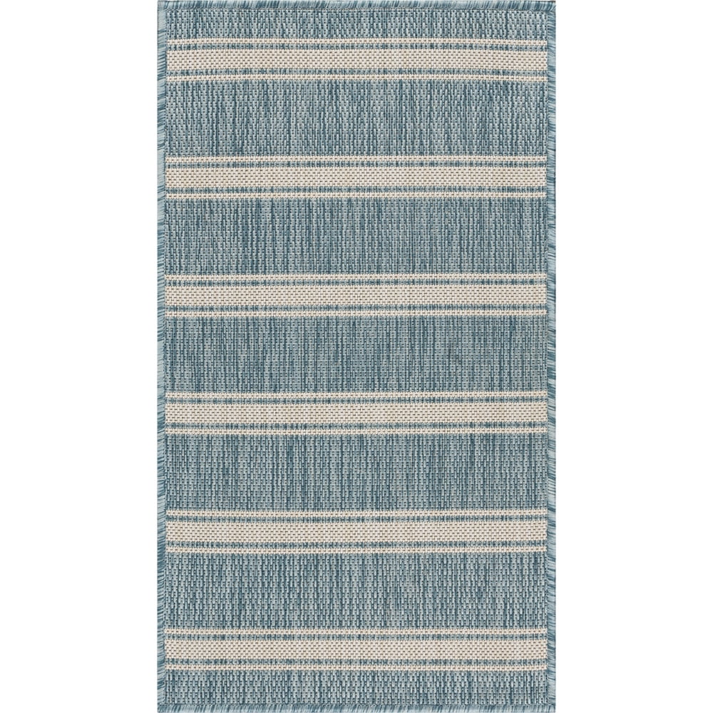 LR Home Destiny Beach Striped Indoor Outdoor Area Rug , 3' x 5' , Aqua