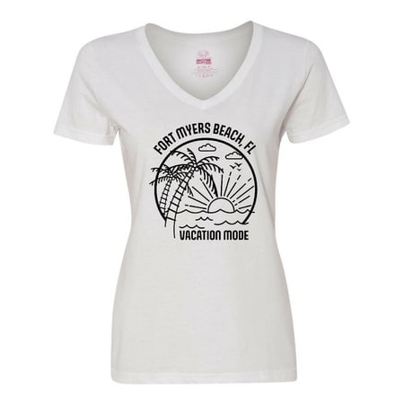 Inktastic Summer Vacation Mode Fort Myers Beach Florida Women's V-Neck T-Shirt