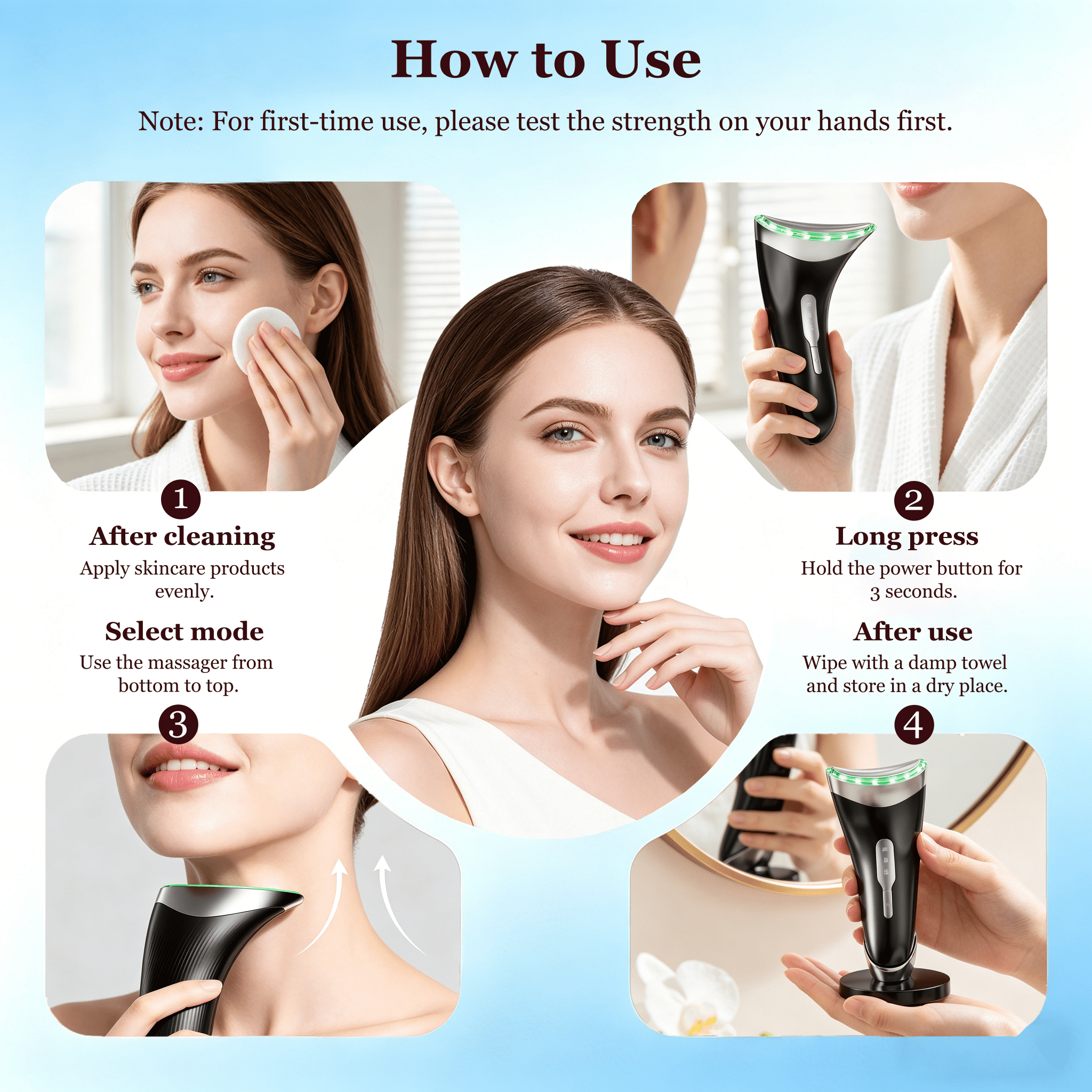 3 Color Red Light Face Neck Massager, Neck Face Beauty Device with Heat Vibration, Portable Skin Facial Sculptor with Base, Black