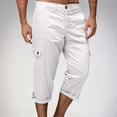 thumbnail image 5 of YOIAVAIOY Men's Casual Capri Pants Summer Cargo Capris Button Zipper Below Knee Running Hiking Cropped Pants with Multi-Pockets White S, 5 of 8