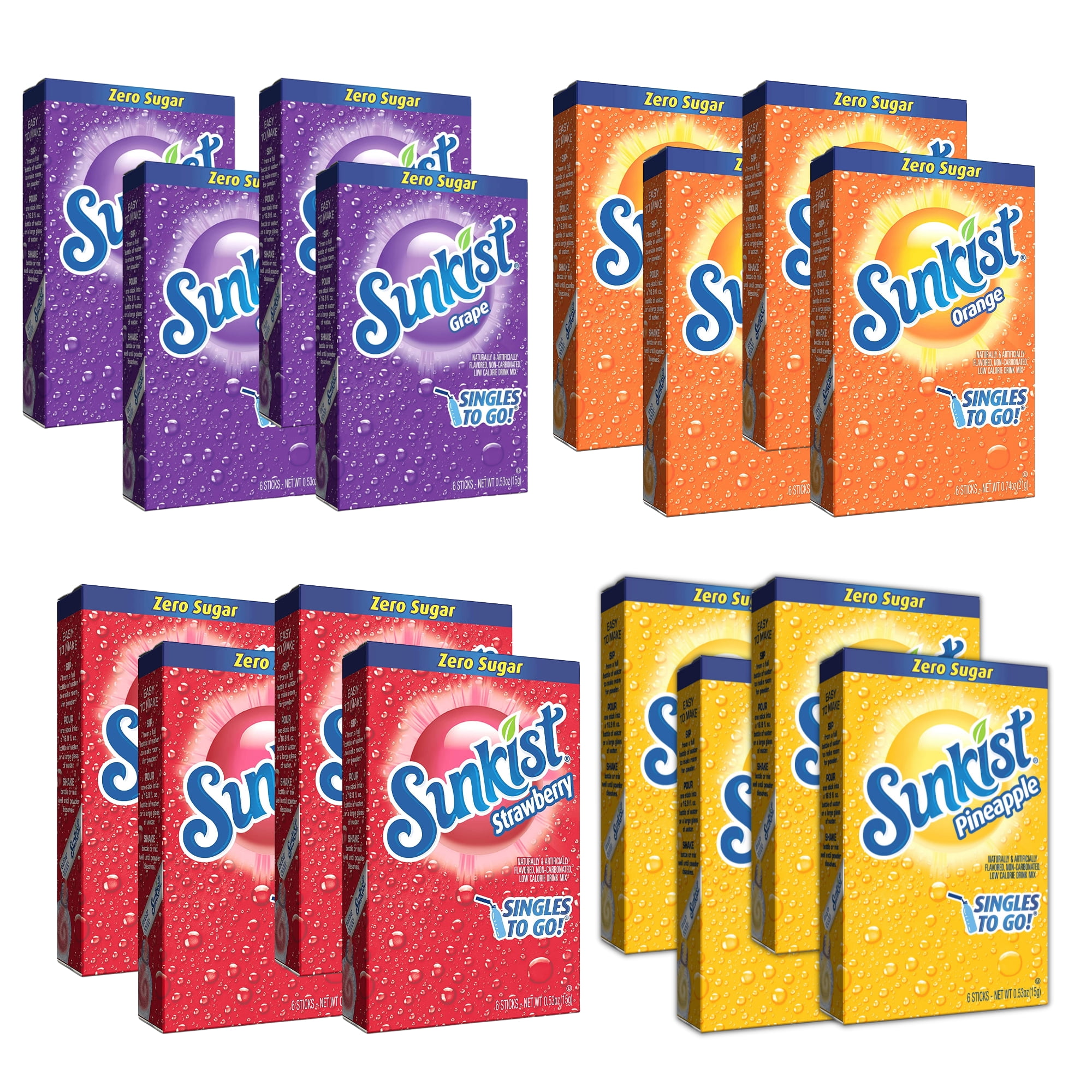 (12)Sunkist Soda On The Go Powder Drink Mix Bundle 4 Refreshing Flavors