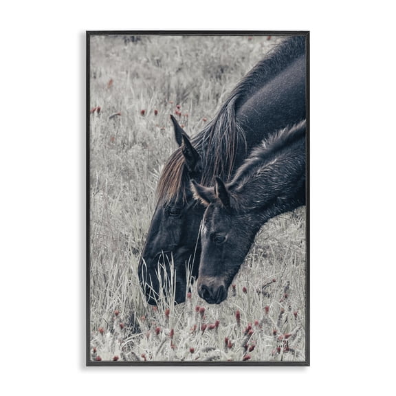 Stupell Industries Rustic Lodge New Graze Horses in Meadow Black Framed Giclee Art, 12 x 18, by Nathan Larson