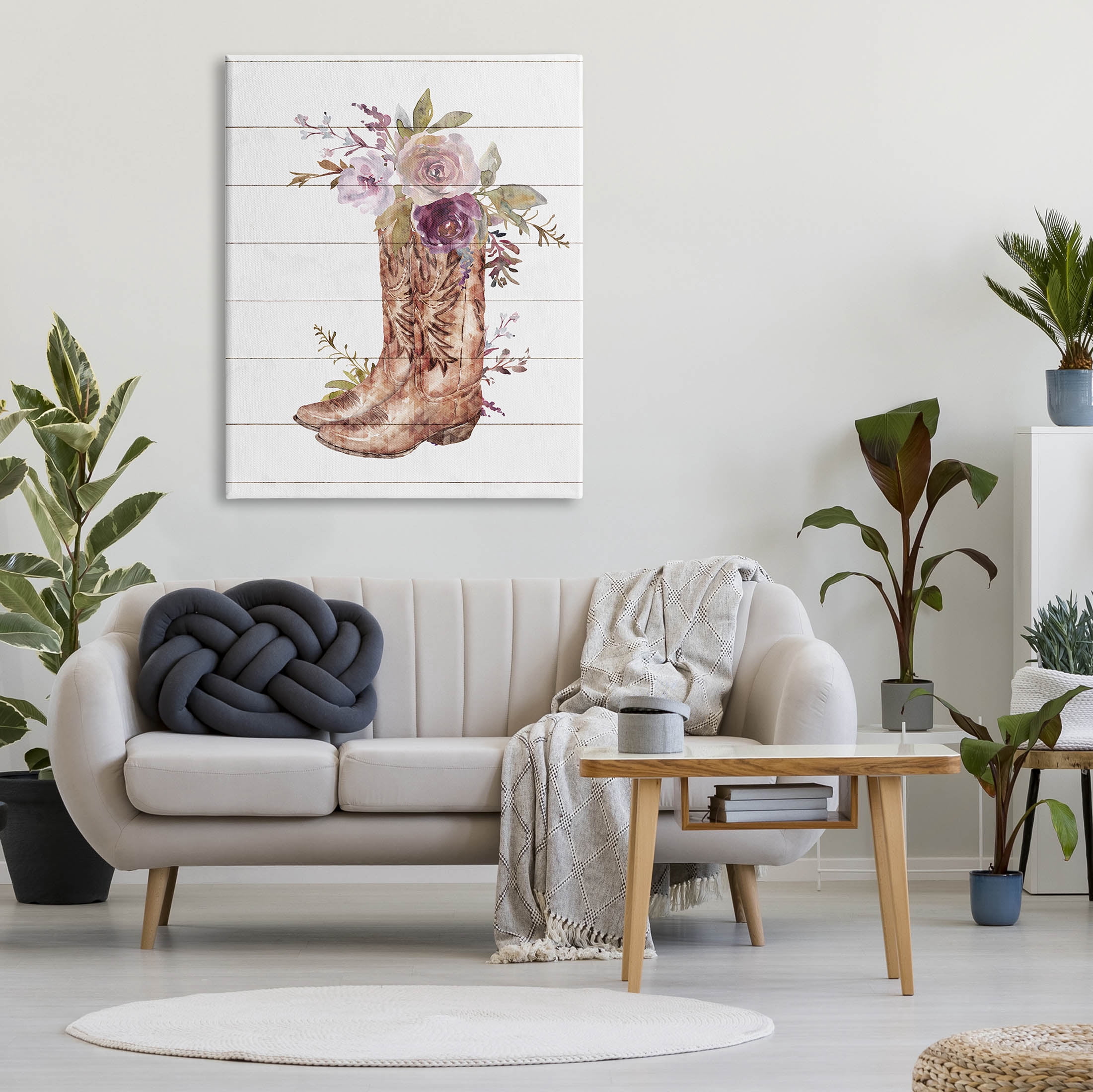 Stupell Industries Country Cowboy Boots Flower Bouquet Graphic Art Gallery Wrapped Canvas Print Wall Art, Design by Nina Blue
