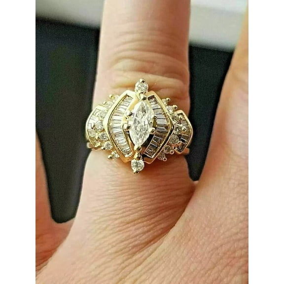 Silver & Stone Jewels 2CT Marquise Cut CZ Wedding Cluster Ring 14k Yellow Gold Plated