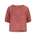 thumbnail image 7 of ClodeEU Women's Summer Short Sleeve Round Neck Cotton Linen Shirts,Retro Embroidered Boho Blouse Tops Red,Womens Plus S, 7 of 7