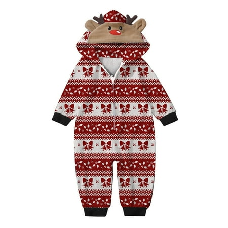 

Family Matching Outfits Christmas Pajamas For Hooded Jumpsuit Cute Reindeer Christmas Printed Christmas (Baby) Matching Outfits Set