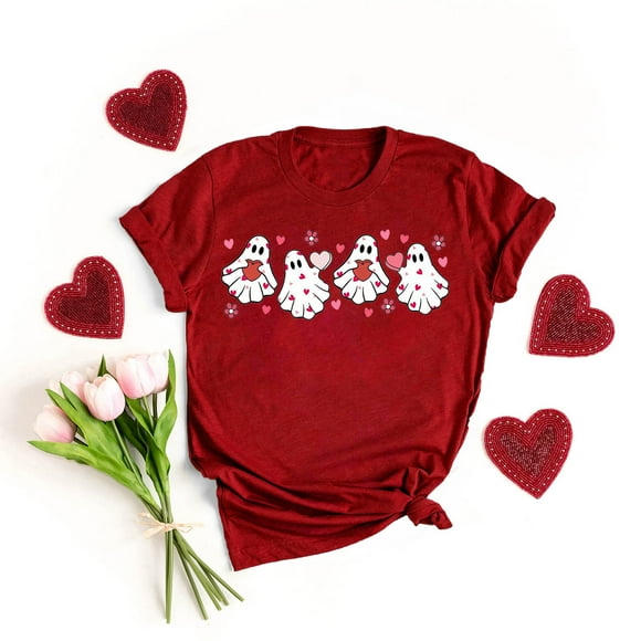 Ounisa Valentine's Shirts for Women Love Heart Letter Cute Graphic Short Sleeve T Shirts Casual Spring Day Tops Tee