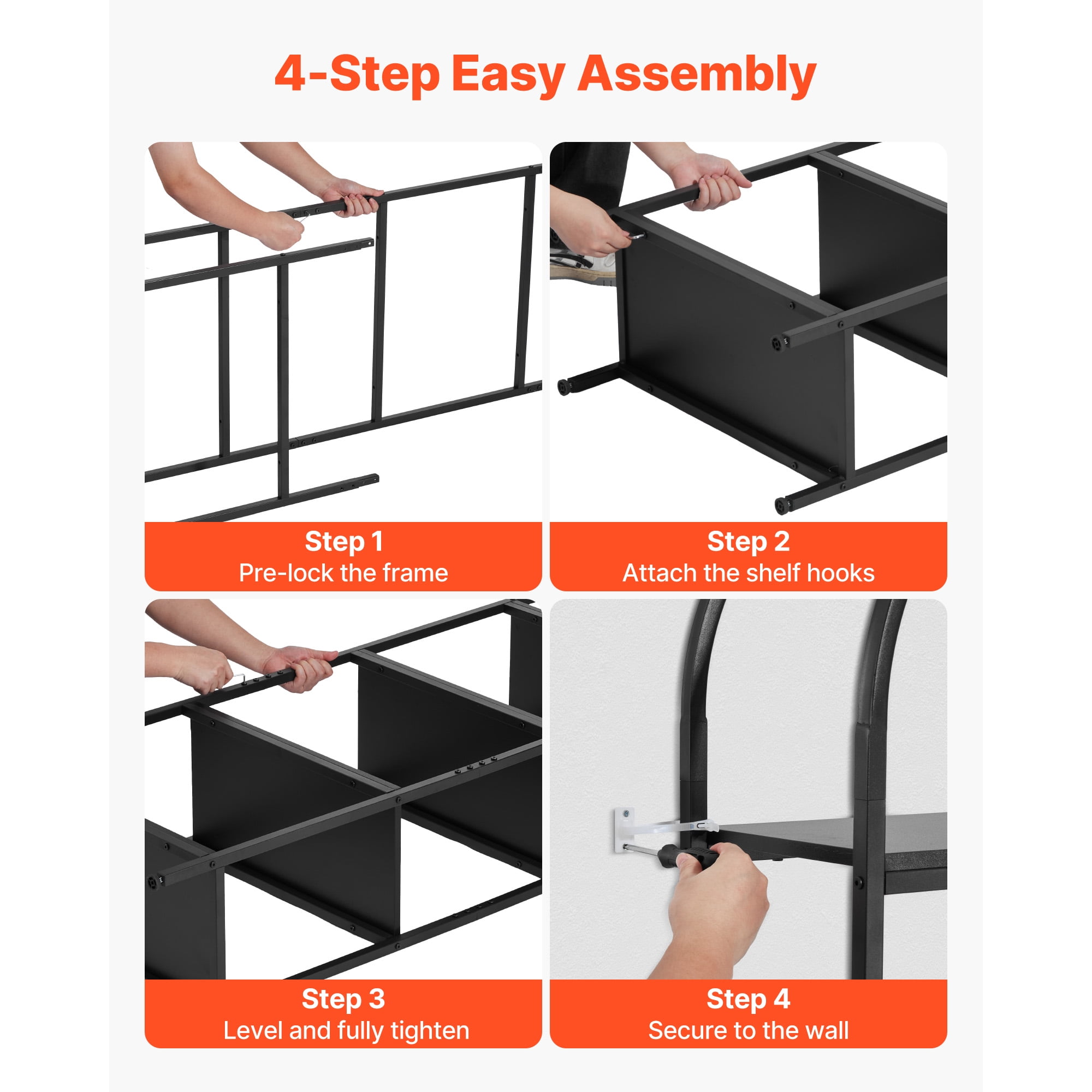 KFFKFF 4-Tier Open Bookshelf with Arched Design, Metal Frame Storage Shelves, Freestanding Industrial Display Rack for Office, Bedroom, or Living Room, Black