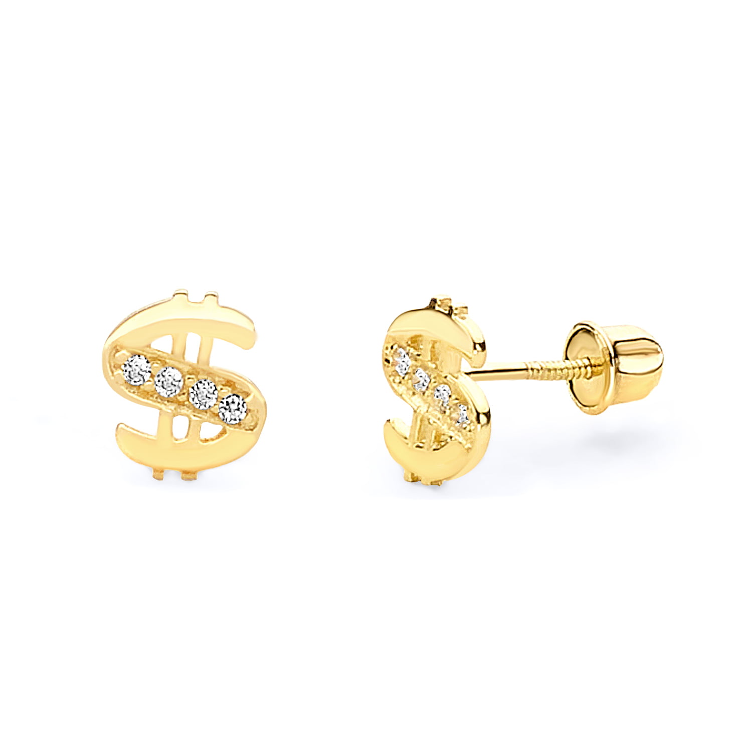 Wellingsale - Wellingsale 14K Yellow Gold Polished $ Stud Earrings With ...