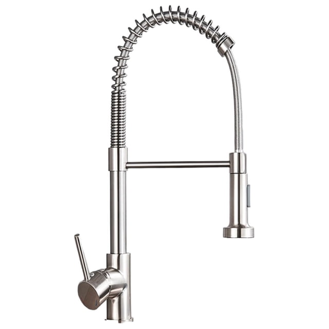 Llave Mezcladora y Grifo De Cocina Triple Con Doble Función Haussy Acabado Níquel Esmerilado