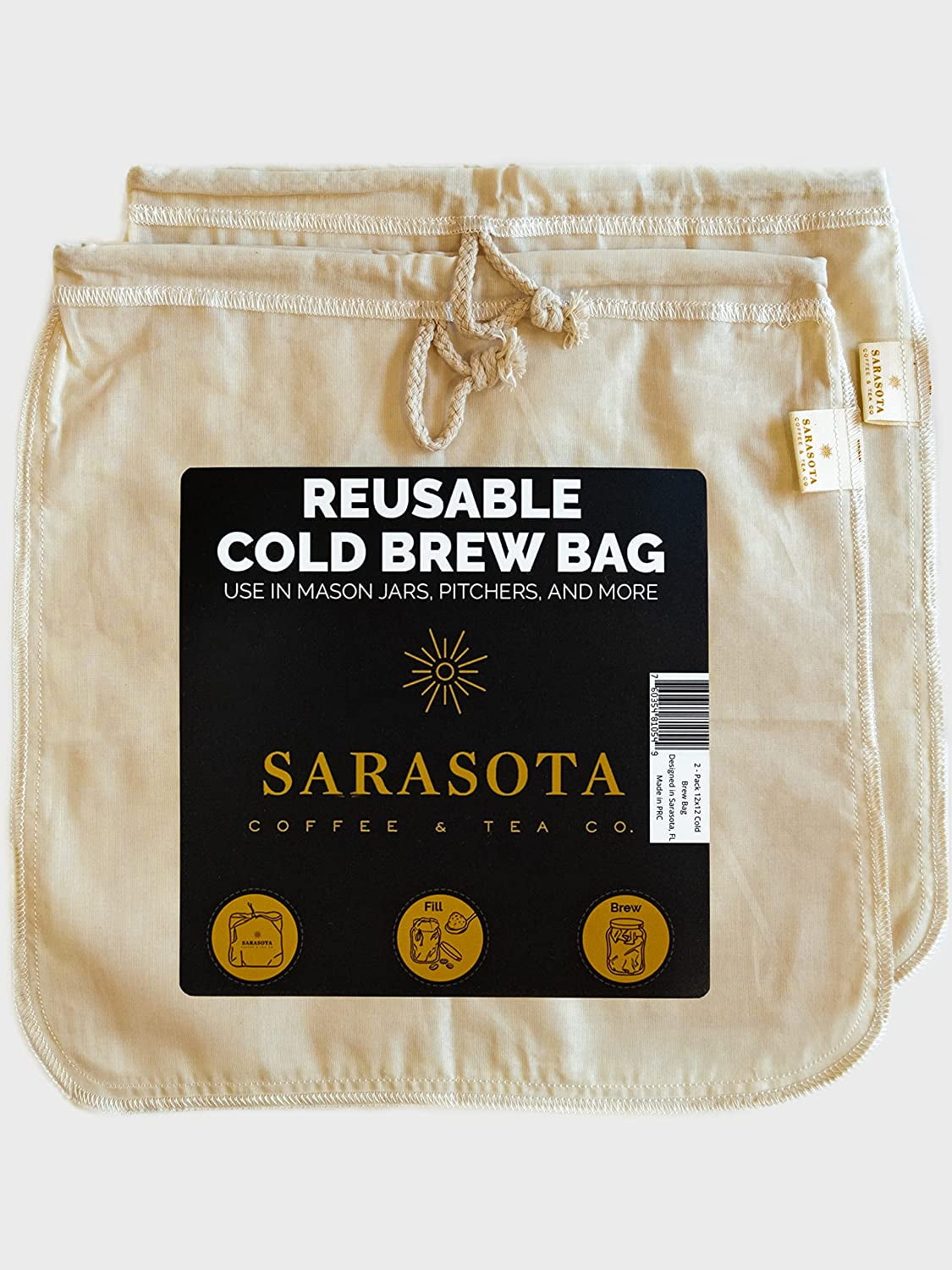 Organic Cotton Cold Brew Coffee Bag Reusable Premium Coffee Filter with
