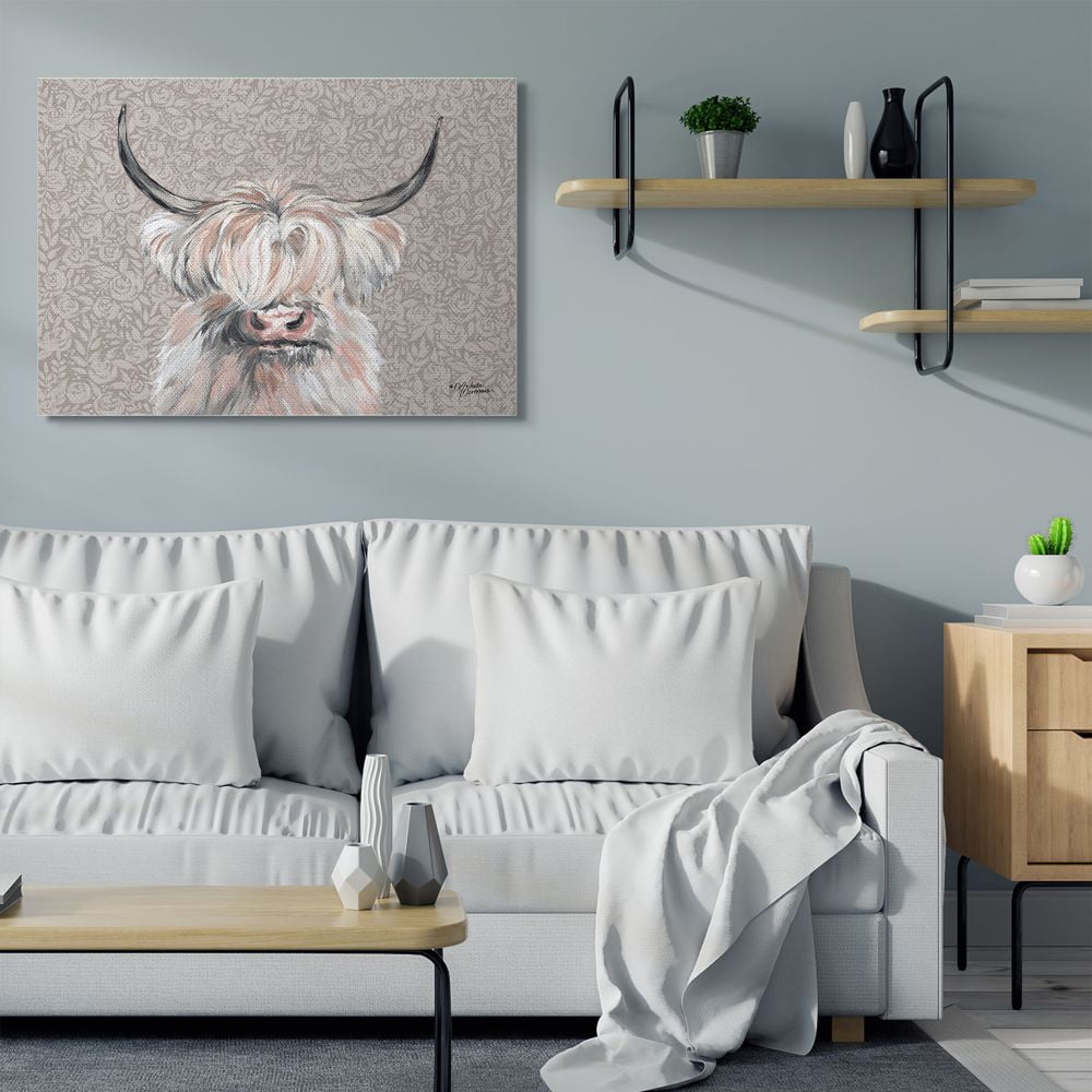 Stupell Industries Grumpy White Buffalo on Floral Print Farm Animal Canvas Wall Art Design by Michele Norman, 36" x 48"