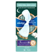 Always Pure Cotton Pads with FlexFoam, Extra Heavy Overnight, Wings, Size 5, 18 Count