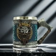 thumbnail image 5 of Viking Themed Tankard With Axe Handle And Norse Warrior Relief Stainless Steel Liner Resin Exterior Decorative Mug For Beverages, 5 of 5