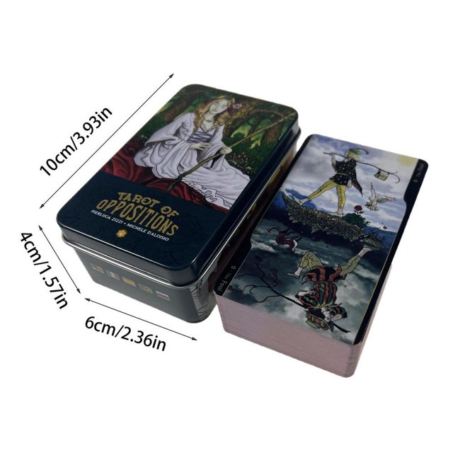 Cartas de Tarot de oposiciones versión en inglés con caja de hierro, juego de mesa de oráculo para el destino de la bruja, adivinación, prueba de fortuna familiar Fivean unisex