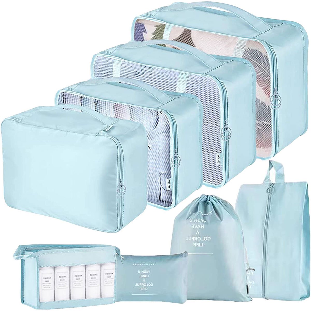 Vorkoi 8PCS Packing Cubes for Suitcases, Travel Cubes Packing Luggage Organizers Accessories Bag,Large Lightweight Waterproof Storage Bag Cosmetic Bag Clothes Shoe Bag