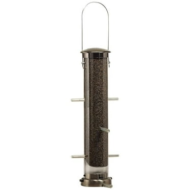Thistle Tube Feeder - 1.25 Quart Capacity - Medium Bird Feeder - Quick Clean Design - Brushed Finish - For Finch & Small Birds