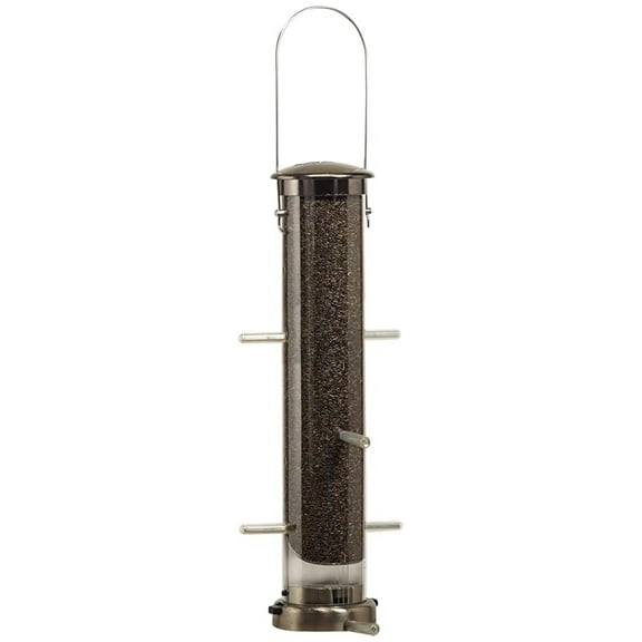 Thistle Tube Feeder - 1.25 Quart Capacity - Medium Bird Feeder - Quick Clean Design - Brushed Finish - For Finch & Small Birds