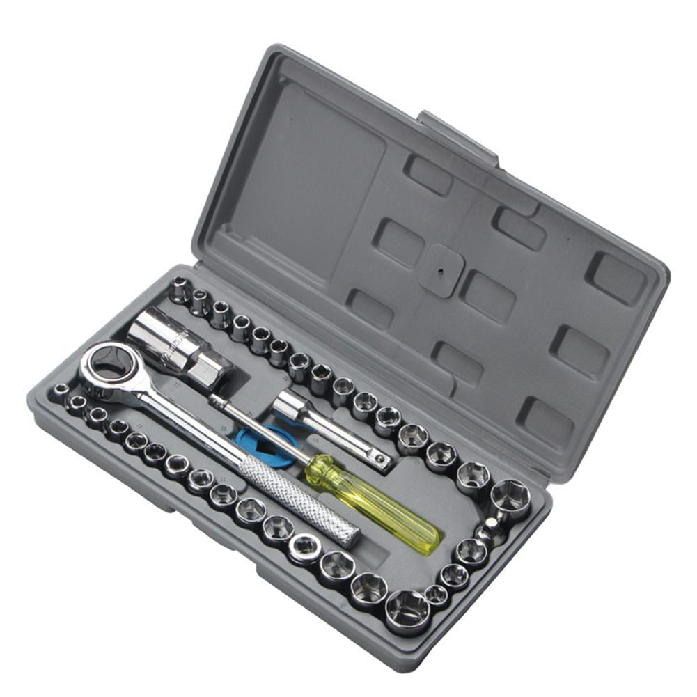 40PCS Car Repair Ratchet Torque Motorcycle Tire Tool Wrench Sleeve Hand Tool Box