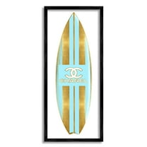 Striped Turquoise Surfboard Glam Designer Fashion Motif Beauty & Fashion Graphic Art Framed Art Print Wall Art