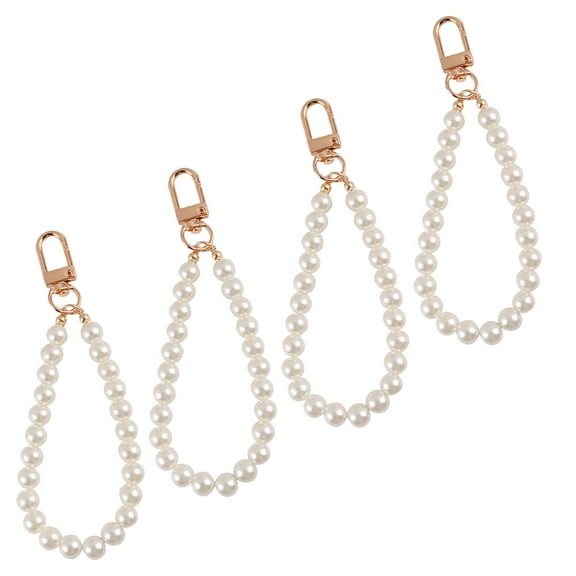 4Pcs Pearl Key Chain Car Key Chain Key Pendant Bag Ornament Key Ring (White)