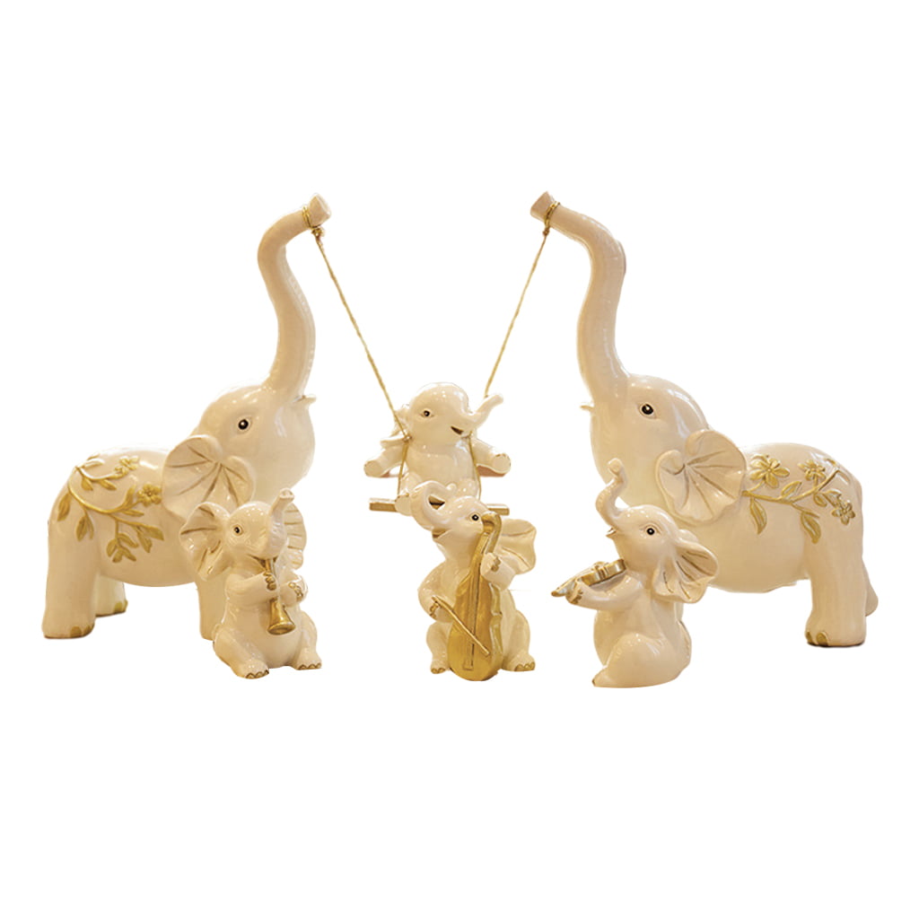 Handcrafted Naturecraft Wood Effect Elephant Family on Base Ornament Statue GIFT 