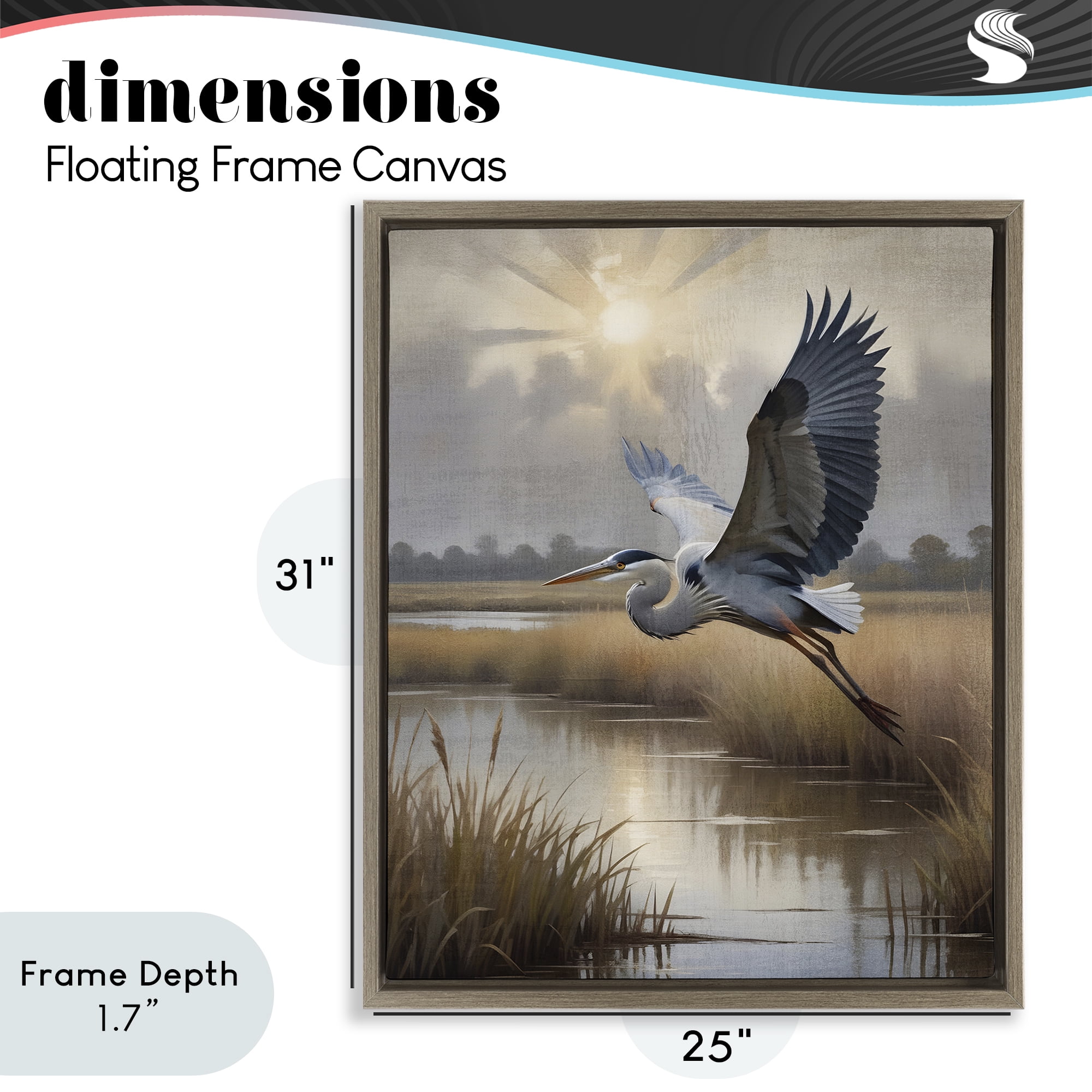 Stupell Industries Heron Flight over Wetlands Brown Framed Floater Canvas Wall Art, design by Susan Arnot