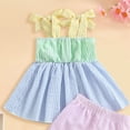thumbnail image 4 of Girls Skirt Set Toddler Girl Colorblock Dress Outfit Gingham Print Dress & Shorts with Bows Playwear Set, 4 of 5