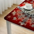 thumbnail image 4 of Winter Sparkle Snowflake Red and Silver Grey Vinyl Flannel Backed Tablecloth - Red Snowflake Print Wipe Clean Easy Care Holiday Tablecloth, 4 of 7
