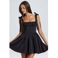 thumbnail image 4 of Smocked Ruched A Line Swing Dress Layered Tie Shoulder Flowy - Dress Black M, 4 of 7