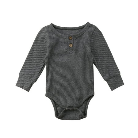 

Newborn Infant Baby Girl Boy Casual Solid Cute Knitted Cotton Romper Button Jumpsuit Long Sleeve Outfits Clothes 0-24M