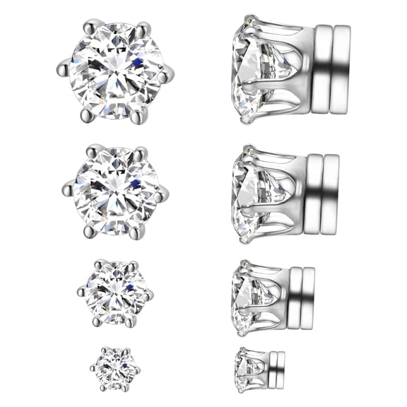 Yoursfs 4 Pairs Stainless Steel Magnetic Stud Earrings Set for Men Women Hexagon CZ Non Piercing Clip on  Earrings 4-8mm
