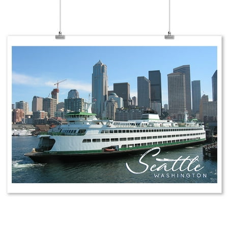 Seattle, Washington - Ferry & Skyline - Lantern Press Photography (9x12 Art Print, Wall Decor Travel (Best Place To Photograph Seattle Skyline)