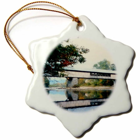 3dRose Covered Bridge And Foliage In The Fall In Vermont - Snowflake Ornament,