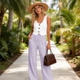 thumbnail image 3 of cocolona Women's Summer Casual Loose Striped Pants Elastic Waist Straight Wide Leg Vacation Lounge Trousers with Pocket, 3 of 5
