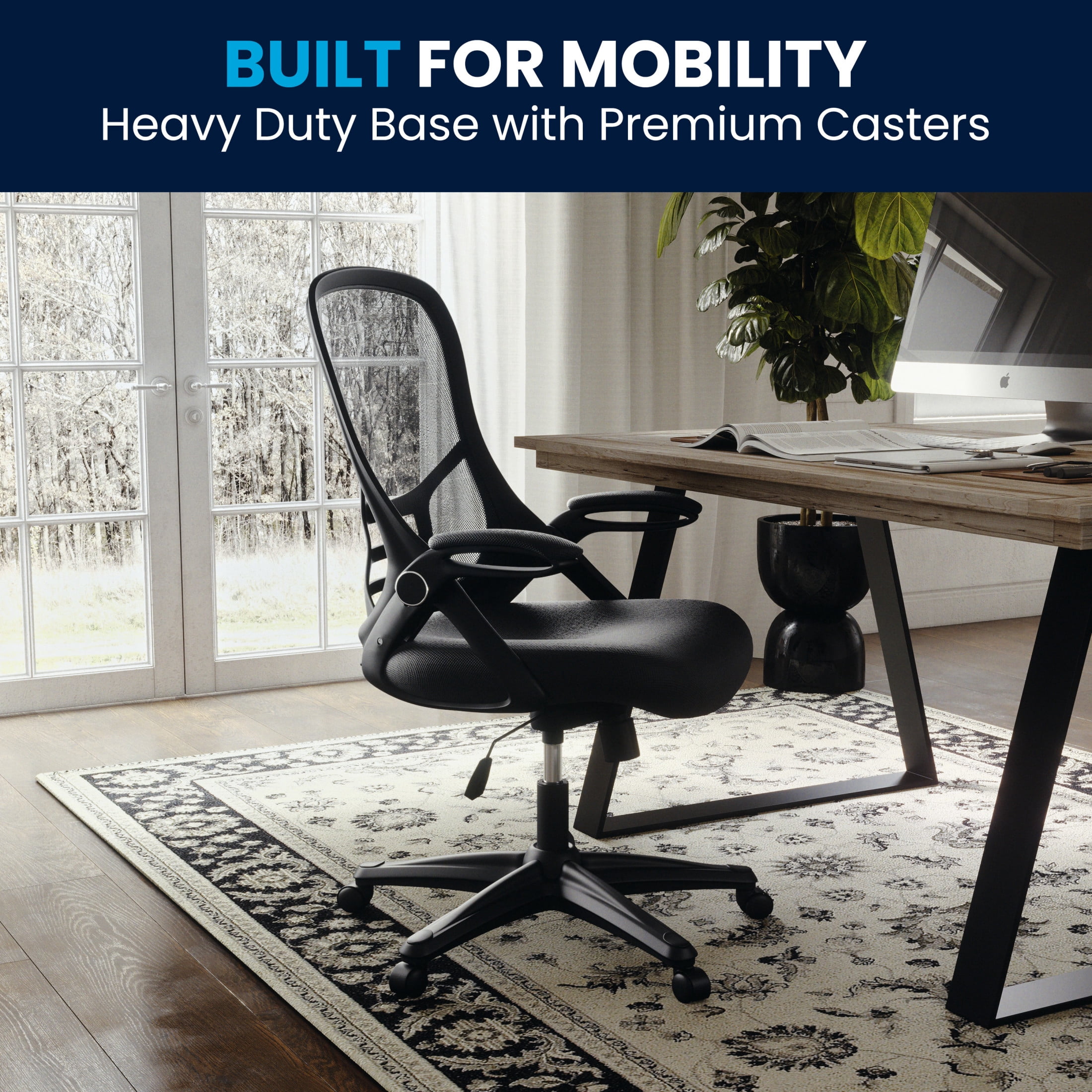 Flash Furniture Porter Ergonomic Mesh High-Back Swivel Office Chair with Flip-Up Armrests, Black