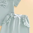 thumbnail image 5 of mgoYE Summer Toddler Girl Clothes Toddler Baby Girl Short Sleeve T-Shirt and Shorts Set Ruffle Solid Color Clothes Summer 2PCS Outfit(Light Green,0-6 Months), 5 of 6
