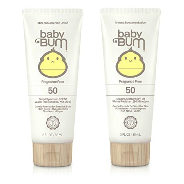 Baby Bum Mineral Sunscreen Lotion spf 50 uva/uvb face and body protection fragrance free, 3 fl oz (pack of 2)